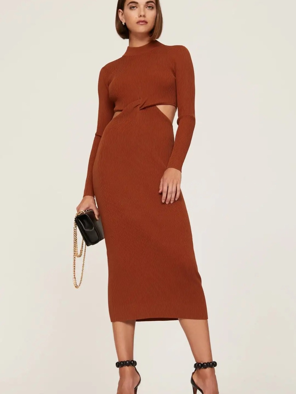Ronny Kobo Collection Rust Cutout Ribbed Midi Dress